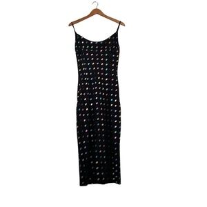 Nasty Gal Slip Dress Sz2 Strappy Metalic Polka Dot Maxi Retro Groovy Funky Disco